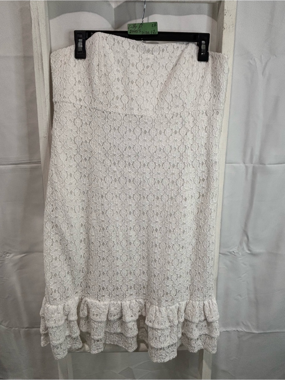 Lilly Pulitzer Franco White Strapless Lace Mini dress with Ruffled Hemline